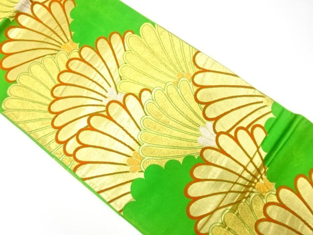 JAPANESE KIMONO / ANTIQUE FUKURO OBI / SILK / WOVEN KIKU